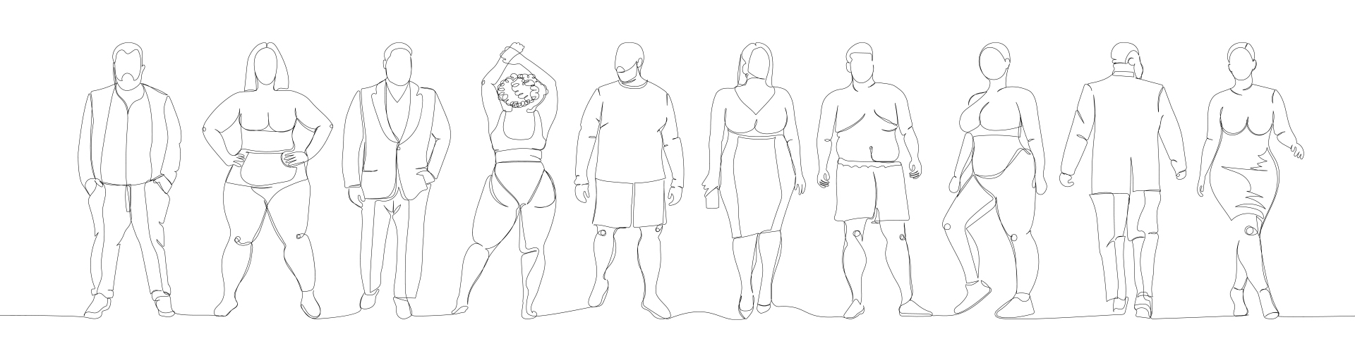 Desenho ilustrativo de diferentes tipos de corpos, representando a diversidade no impacto da obesidade na saúde e qualidade de vida.